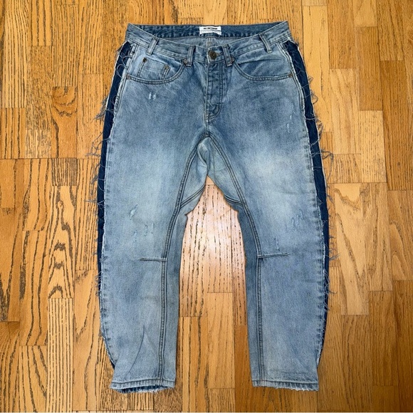 ONE TEASPOON Colorblock Cropped Denim Jeans size 28 - Picture 1 of 6